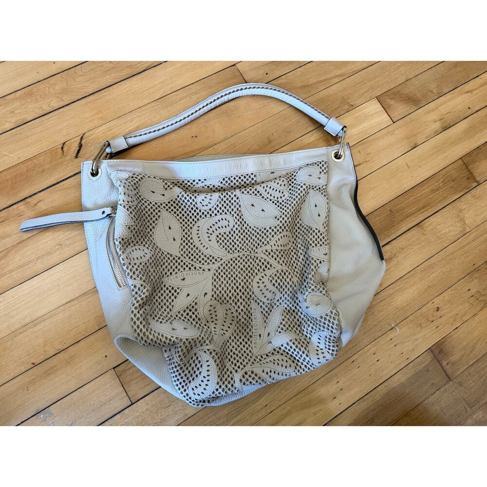 Plinio Visona floral embossed leather shoulder bag